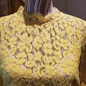 Canary Yellow Lace dress w bell sleeves (WITHslip)